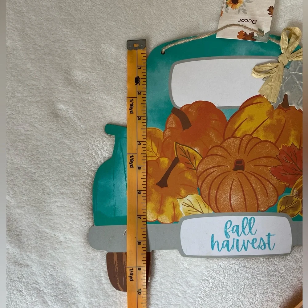 NWT Fall Harvest Classic Blue Truck with Pumpkins Hanging  Wall Door Sign